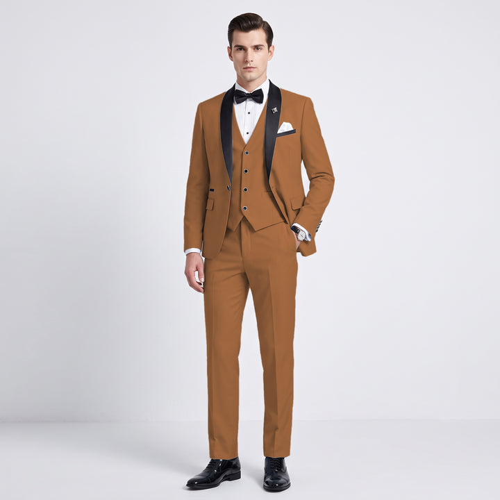Menseventwear Fashion 3 Pieces Mens Suit Flat Shawl Lapel Suits (Blazer+vest+Pants)