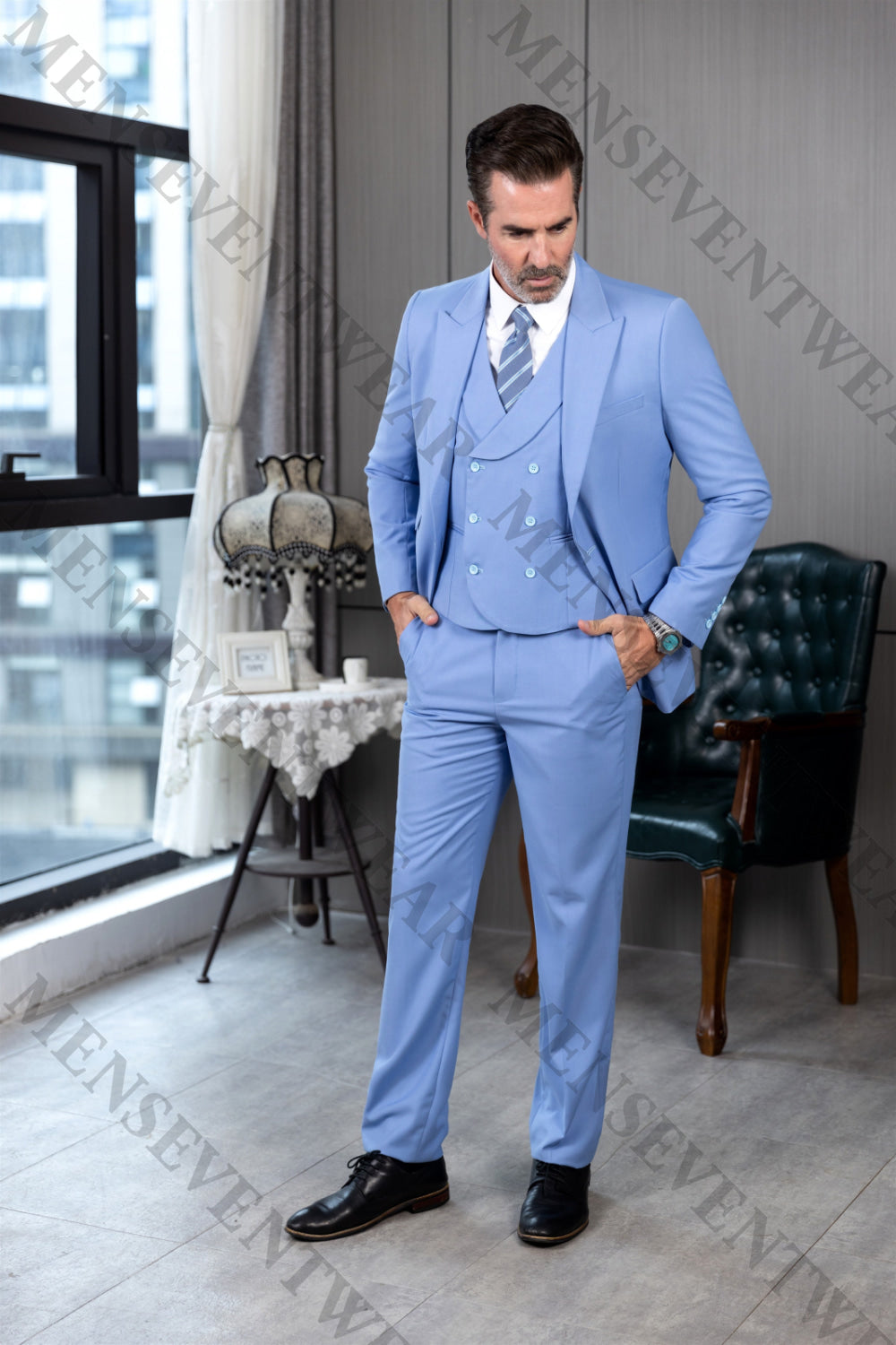 3 Piece Mens Suit Slim Fit Vest Solid Peak lapel Suit (Blazer+Vest+Pants) mens event wear