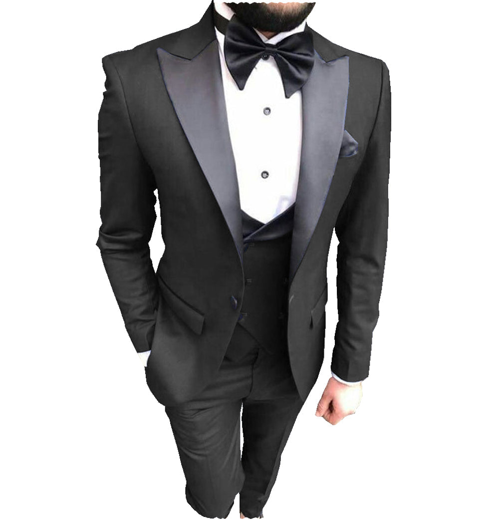 3 Pieces Mens Suit Solid Slim Fit Peak Lapel Tuxedos For Wedding (Blazer+vest+Pants) mens event wear