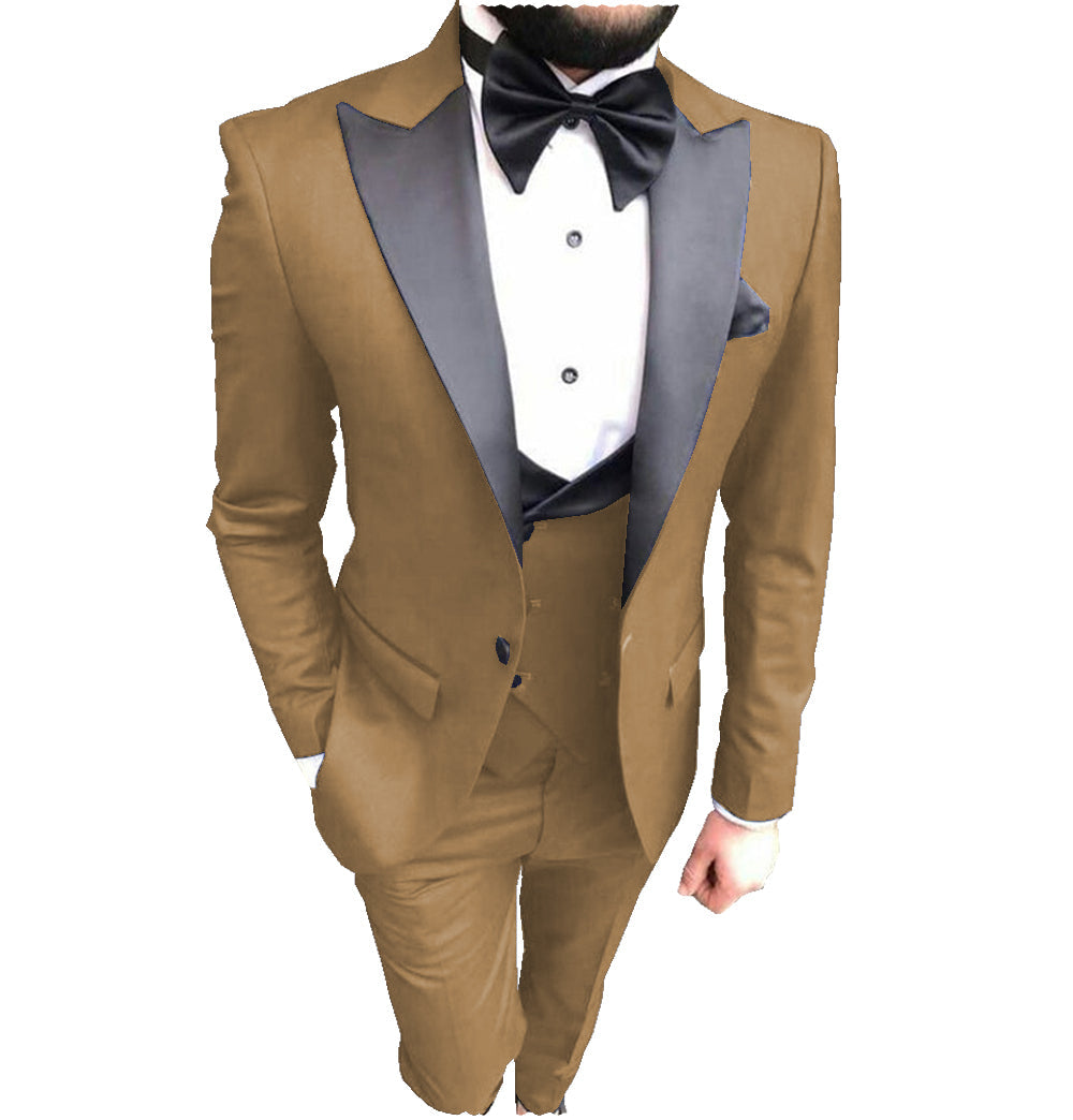 3 Pieces Mens Suit Solid Slim Fit Peak Lapel Tuxedos For Wedding (Blazer+vest+Pants) mens event wear