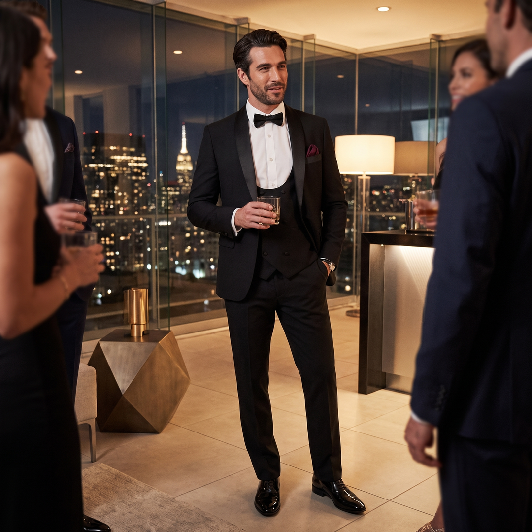 Menseventwear Formal 3 Pieces Mens Suit Flat Shawl Lapel Tuxedos For Party (Blazer+vest+Pants)
