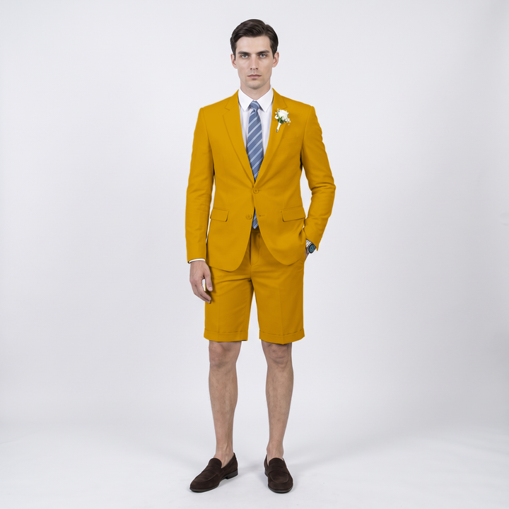 Menseventwear Fashion 2 Pieces Mens Suit Flat Notch Lapel Suits (Blazer+Shorts)