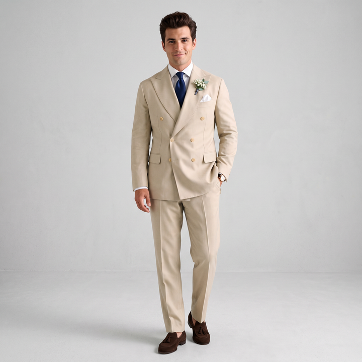 Menseventwear Formal 2 Pieces Mens Suit Flat Peak Lapel Suits For Wedding (Blazer+Pants)