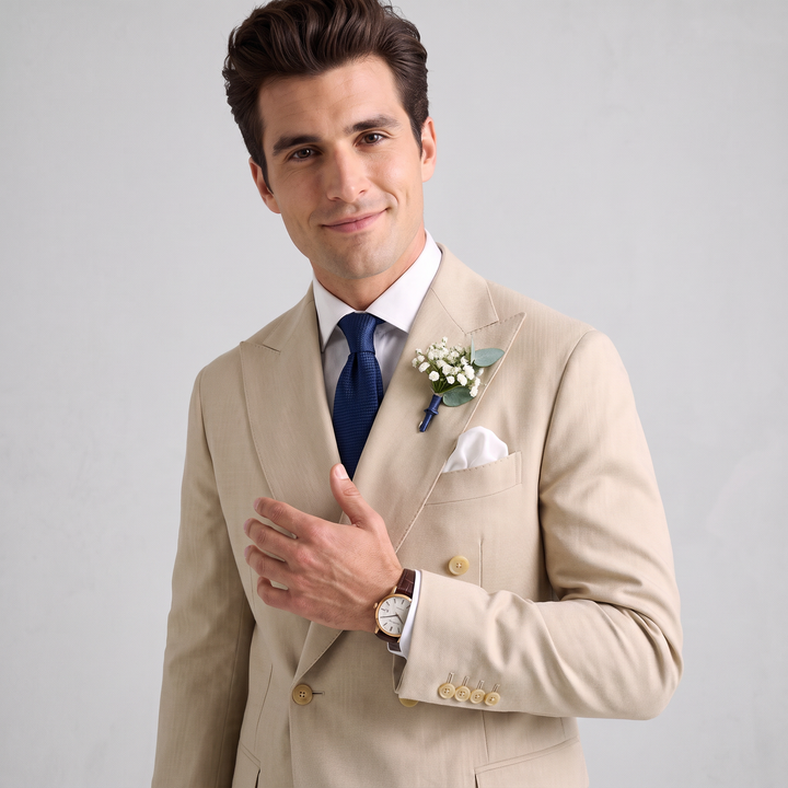 Menseventwear Formal 2 Pieces Mens Suit Flat Peak Lapel Suits For Wedding (Blazer+Pants)