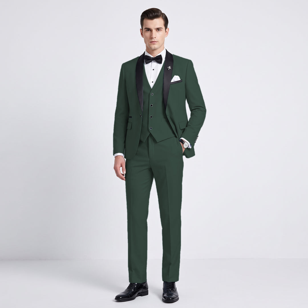 Menseventwear Fashion 3 Pieces Mens Suit Flat Shawl Lapel Suits (Blazer+vest+Pants)