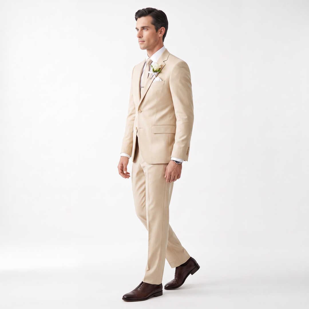 Menseventwear Formal 2 Pieces Mens Suit Flat Notch Lapel Set (Blazer+Pants)