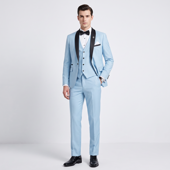Menseventwear Fashion 3 Pieces Mens Suit Flat Shawl Lapel Suits (Blazer+vest+Pants)