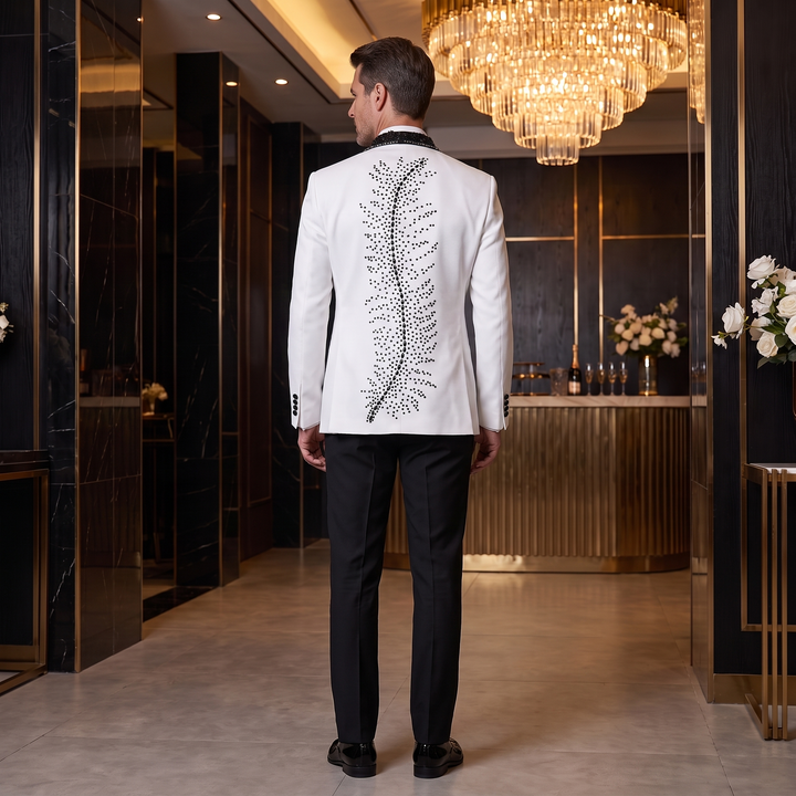 Luxury White Beaded Shawl Lapel Suit With Handmade Formal 3 Pieces Suit