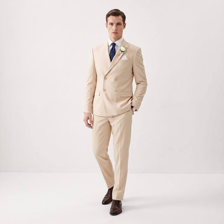 Menseventwear Formal 2 Pieces Mens Suit Flat Peak Lapel Suits For Wedding (Blazer+Pants)