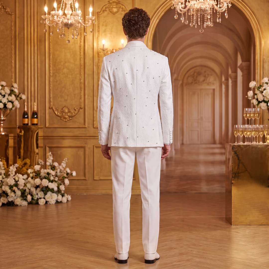 Luxury White Shawl Lapel Diamond 2 Pieces Men Suit