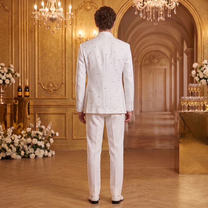 Luxury White Shawl Lapel Diamond 2 Pieces Men Suit