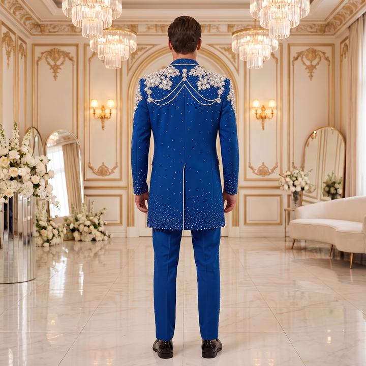 Fashion Royal Blue And Diamond Peak Lapel 2 Pieces Men Suit