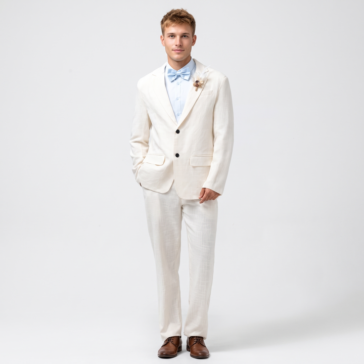 Menseventwear Formal 2 Pieces Mens Suit Flat Linen Notch Lapel Suit (Blazer + Pants)