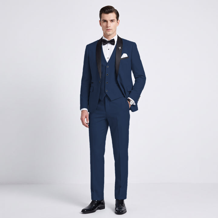 Menseventwear Fashion 3 Pieces Mens Suit Flat Shawl Lapel Suits (Blazer+vest+Pants)