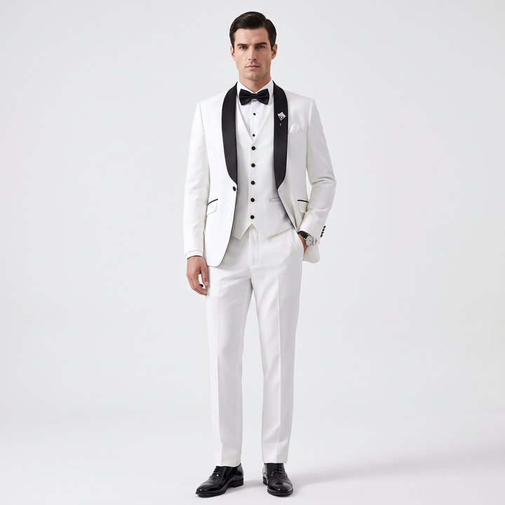 Menseventwear Fashion 3 Pieces Mens Suit Flat Shawl Lapel Tuxedos (Blazer+vest+Pants)