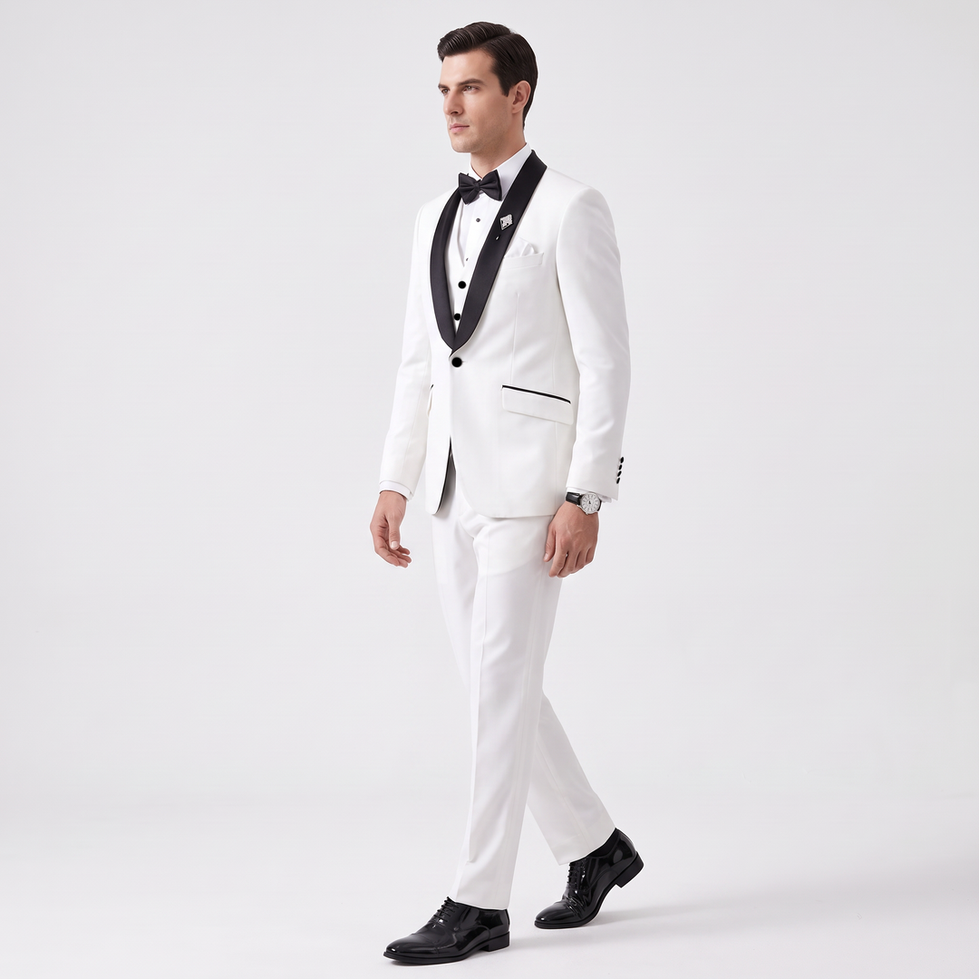 Menseventwear Fashion 3 Pieces Mens Suit Flat Shawl Lapel Tuxedos (Blazer+vest+Pants)