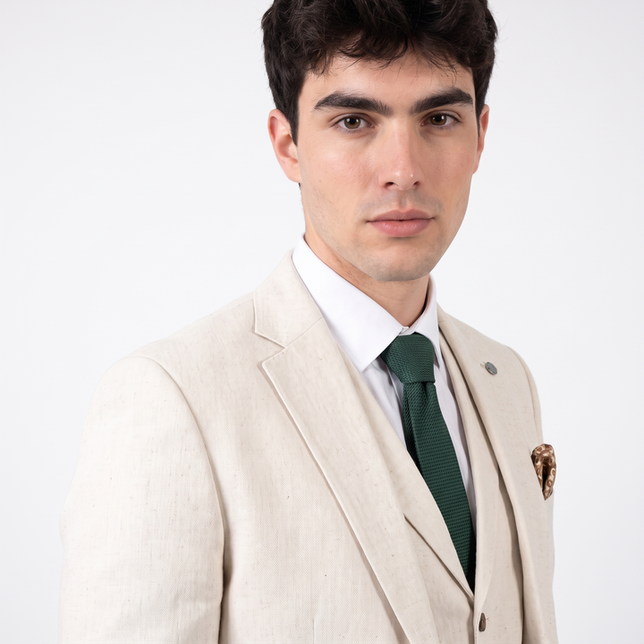 Menseventwear Formal 3 Pieces Mens Suit Flat Linen Notch Lapel Suit(Blazer+Vest+Pants)