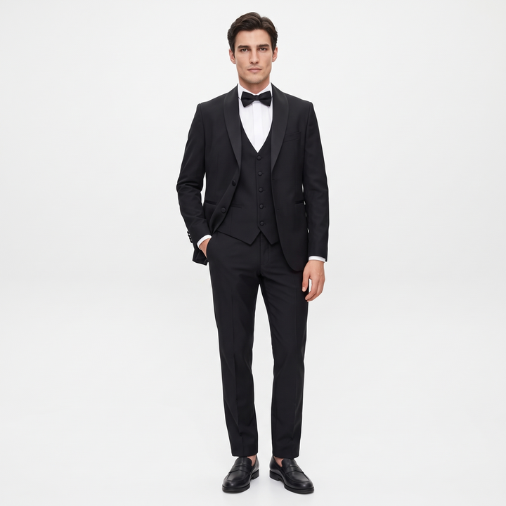 Menseventwear Formal 3 Pieces Mens Suit Flat Shawl Lapel Tuxedos For Party (Blazer+vest+Pants)