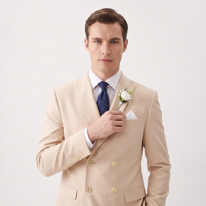 Menseventwear Formal 2 Pieces Mens Suit Flat Peak Lapel Suits For Wedding (Blazer+Pants)
