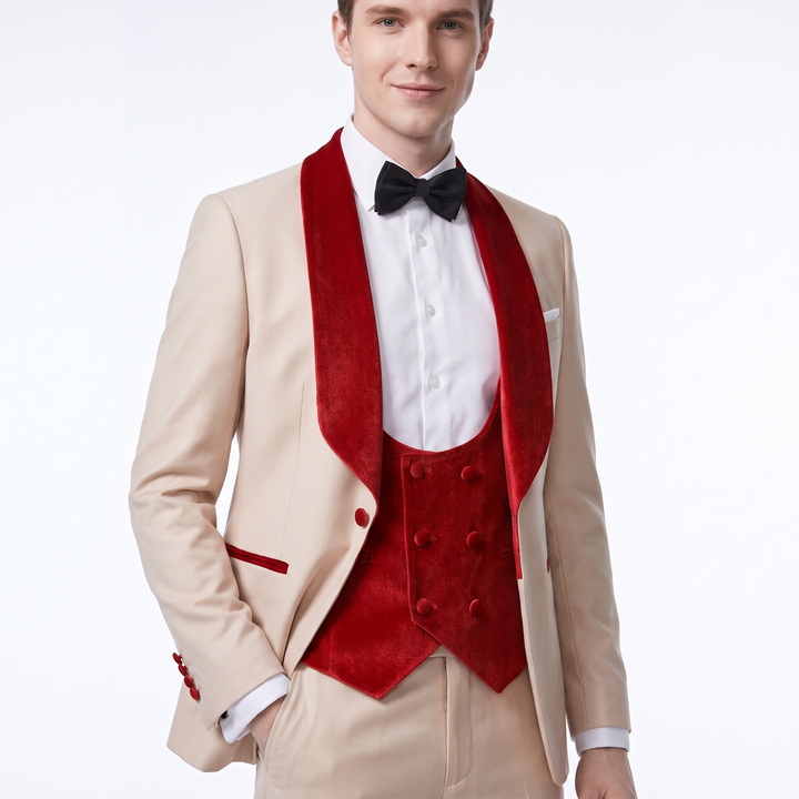 Menseventwear Fashion 3 Pieces Mens Suit Flat Shawl Lapel Tuxedos (Blazer+vest+Pants)