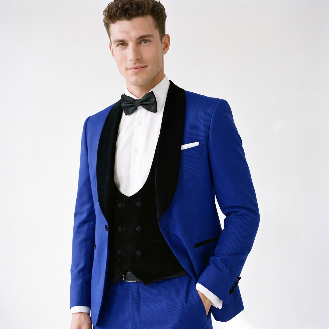Menseventwear Formal 3 Pieces Mens Suit Flat Shawl Lapel Tuxedos (Blazer+vest+Pants)