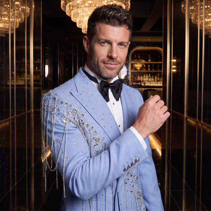Luxurious Tassel-Embellished Men’s Suit With Rhinestones