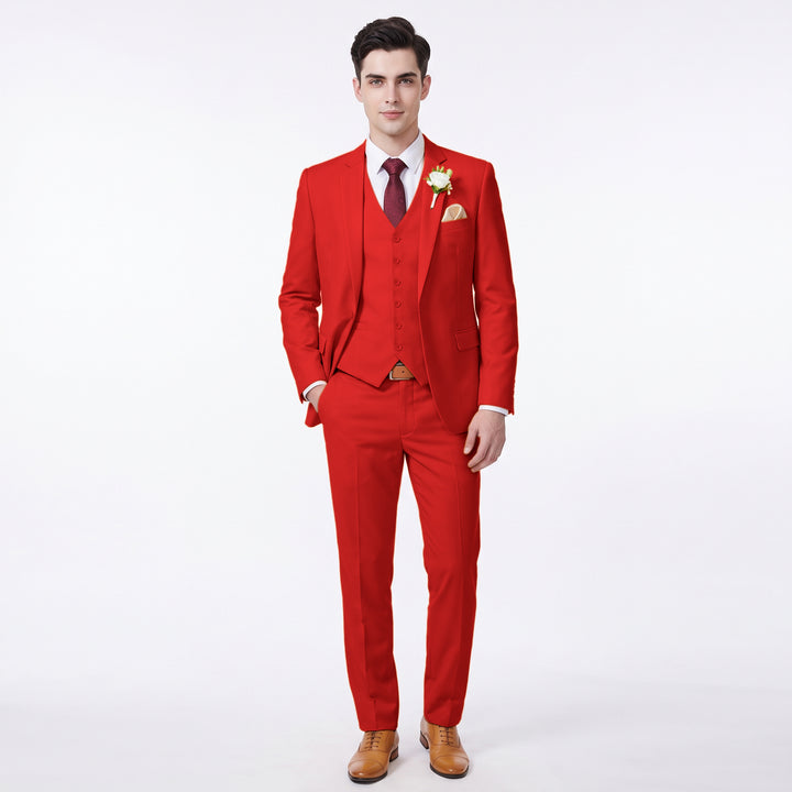 Menseventwear Fashion 3 Pieces Mens Suit Flat Notch Lapel Suits For Wedding (Blazer+vest+Pants)