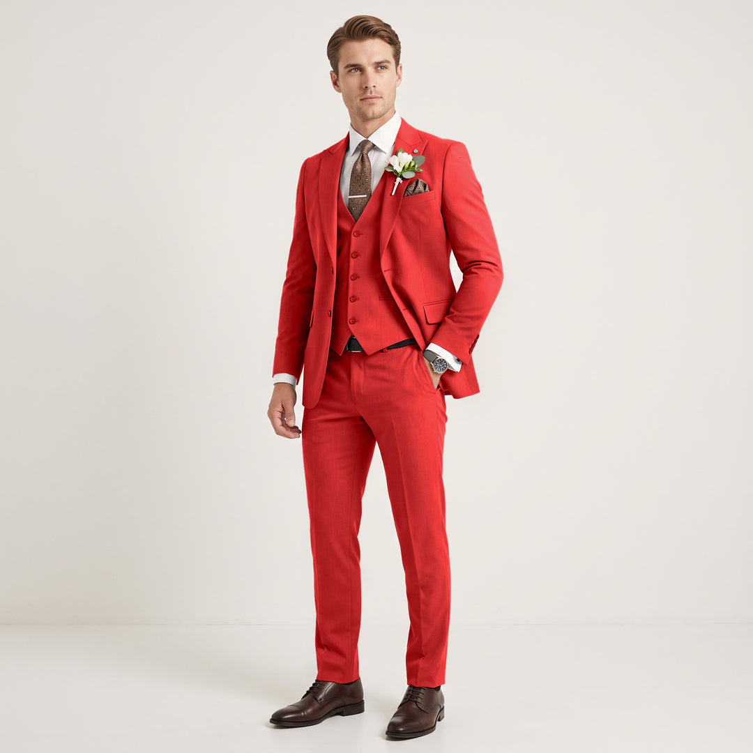 Menseventwear 3 Pieces Mens Suit Slim Fit Solid Peak Lapel Suits For Wedding (Blazer+vest+Pants)