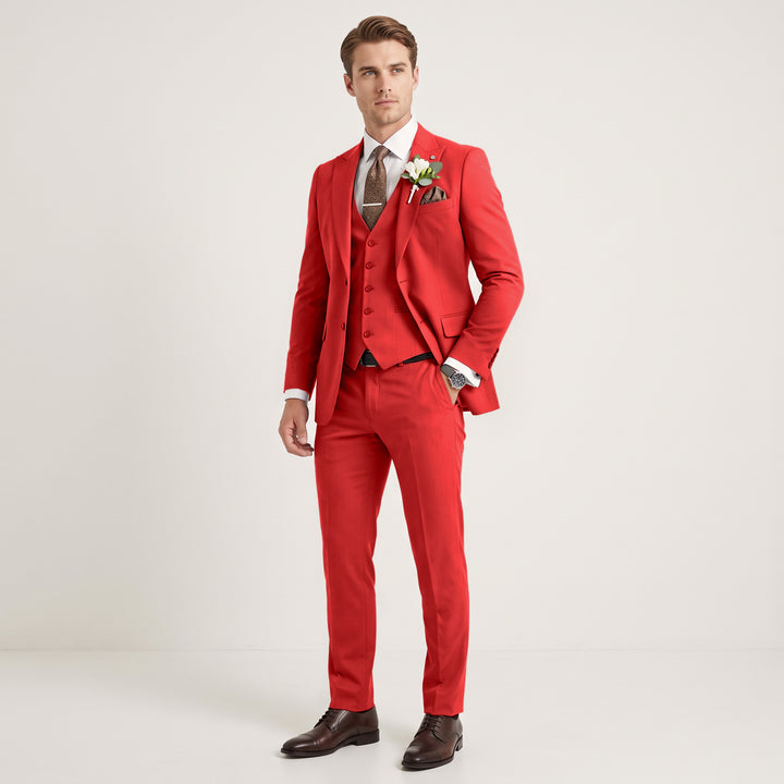 Menseventwear 3 Pieces Mens Suit Slim Fit Solid Peak Lapel Suits For Wedding (Blazer+vest+Pants)