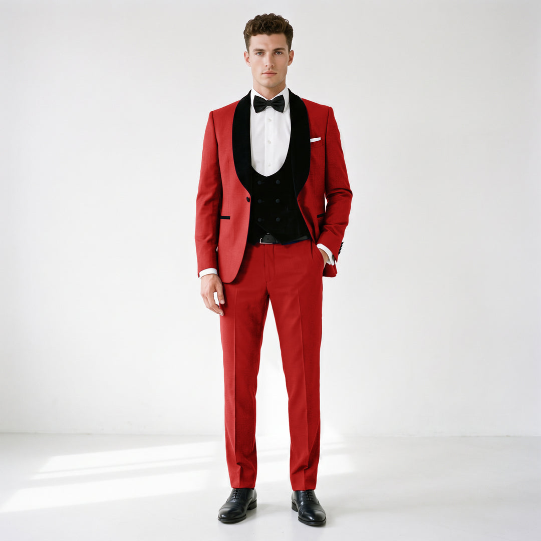 Menseventwear Formal 3 Pieces Mens Suit Flat Shawl Lapel Tuxedos (Blazer+vest+Pants)