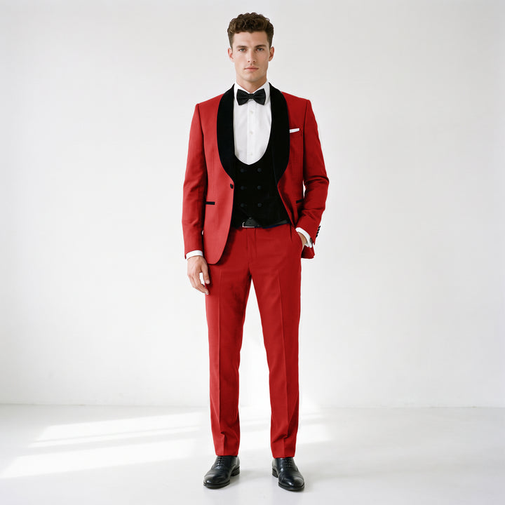 Menseventwear Formal 3 Pieces Mens Suit Flat Shawl Lapel Tuxedos (Blazer+vest+Pants)