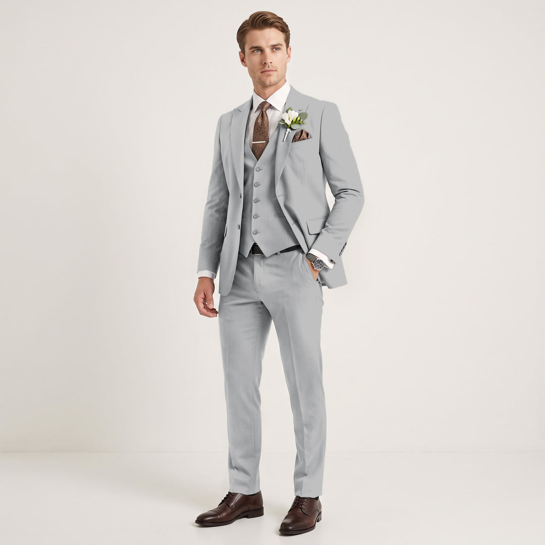 Menseventwear 3 Pieces Mens Suit Slim Fit Solid Peak Lapel Suits For Wedding (Blazer+vest+Pants)
