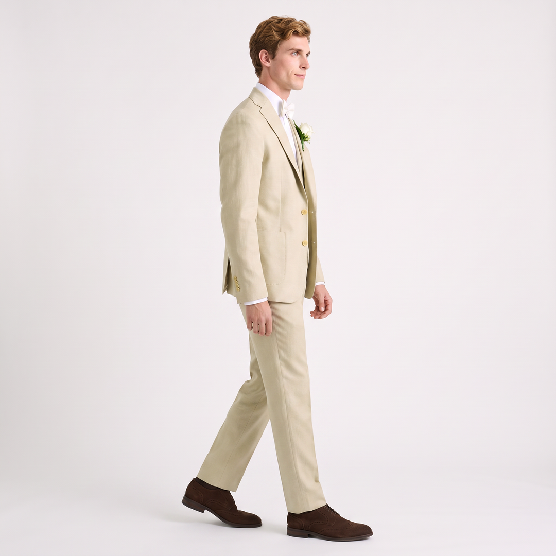 Menseventwear Formal 3 Pieces Mens Suit Flat Linen Notch Lapel Suits For Wedding (Blazer+Vest+Pants)