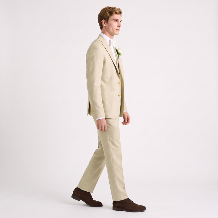 Menseventwear Formal 3 Pieces Mens Suit Flat Linen Notch Lapel Suits For Wedding (Blazer+Vest+Pants)
