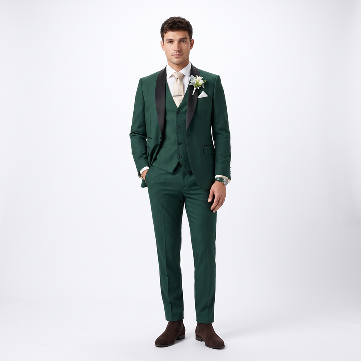 Menseventwear Fashion 3 Pieces Mens Suit Flat Shawl Lapel Tuxedos (Blazer+vest+Pants)