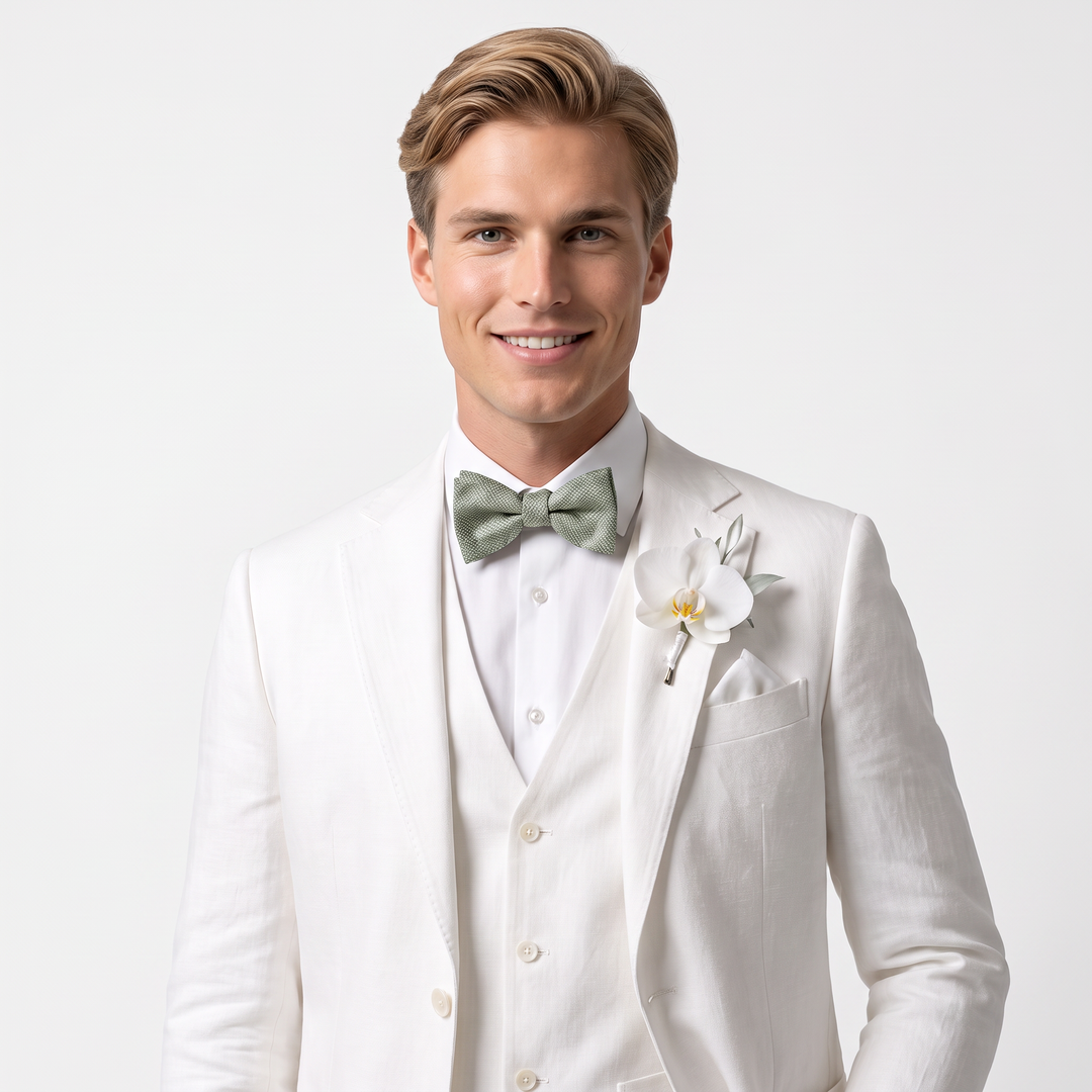 Menseventwear Formal 3 Pieces Mens Suit Flat Linen Notch Lapel Suits For Wedding (Blazer+Vest+Pants)