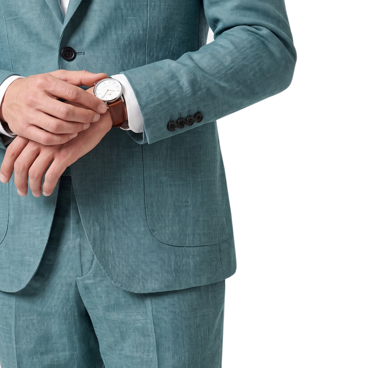 Menseventwear Casual 2 Pieces Mens Suit Flat Linen Notch Lapel Suit (Blazer + Pants)