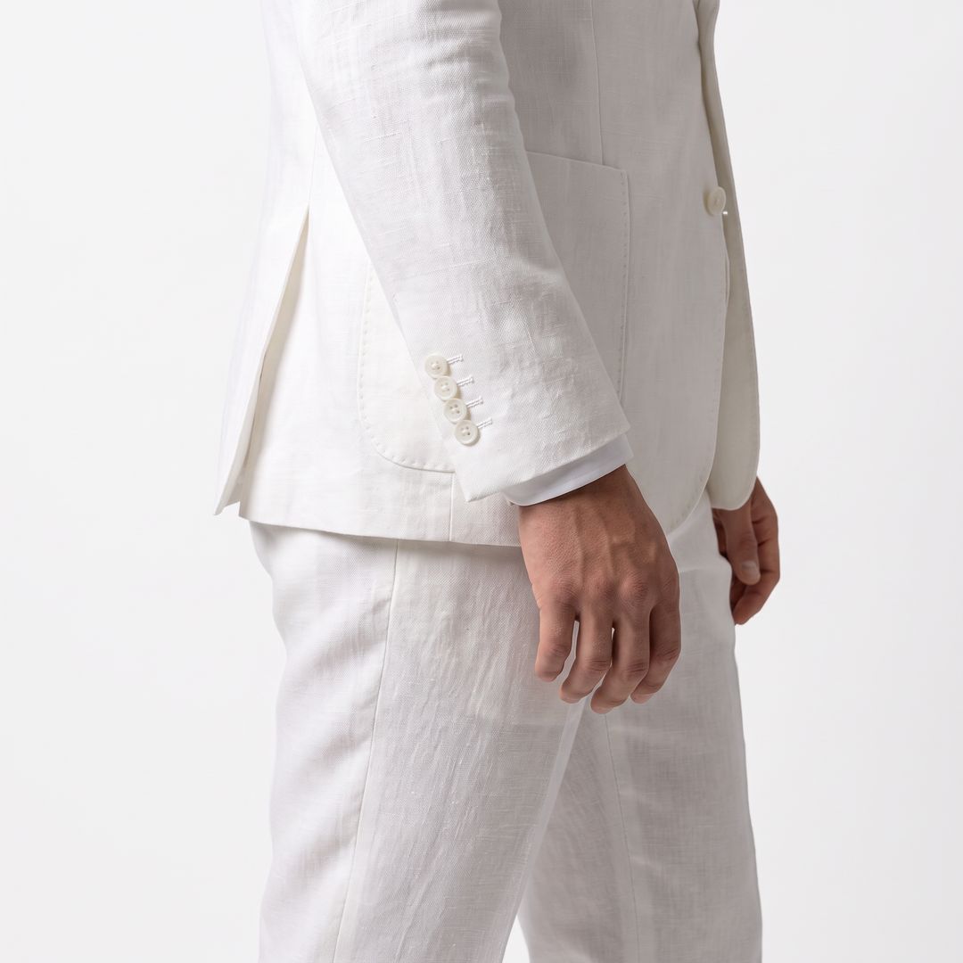 Menseventwear Formal 3 Pieces Mens Suit Flat Linen Notch Lapel Suits For Wedding (Blazer+Vest+Pants)