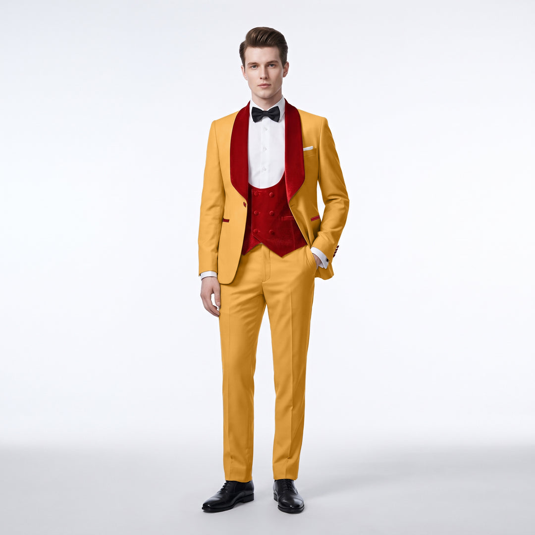 Menseventwear Fashion 3 Pieces Mens Suit Flat Shawl Lapel Tuxedos (Blazer+vest+Pants)
