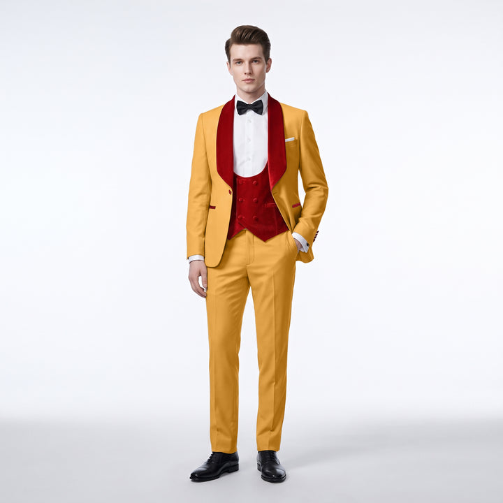 Menseventwear Fashion 3 Pieces Mens Suit Flat Shawl Lapel Tuxedos (Blazer+vest+Pants)