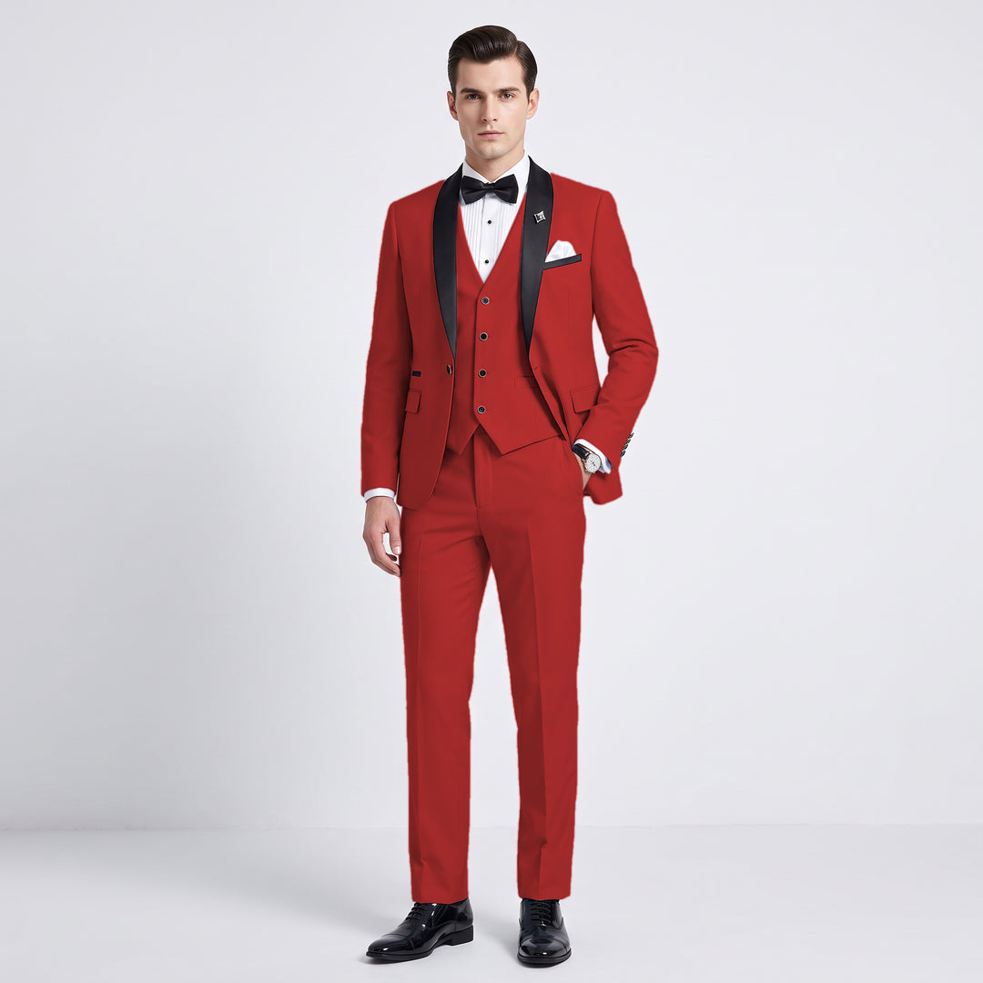 Menseventwear Fashion 3 Pieces Mens Suit Flat Shawl Lapel Suits (Blazer+vest+Pants)