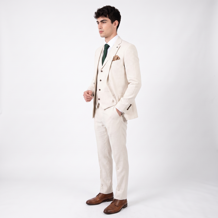 Menseventwear Formal 3 Pieces Mens Suit Flat Linen Notch Lapel Suit(Blazer+Vest+Pants)
