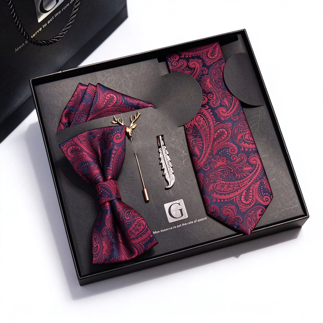 MensEventWear Premium Men’s Patterned Tie and Bow Tie Gift Set