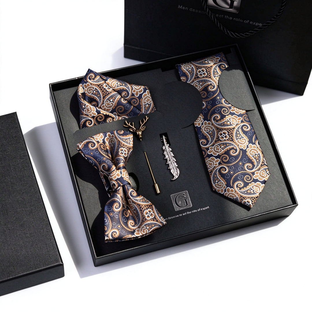 MensEventWear Premium Men’s Patterned Tie and Bow Tie Gift Set