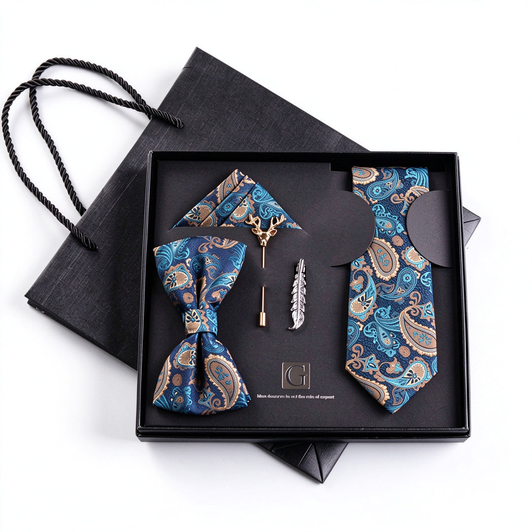 MensEventWear Premium Men’s Patterned Tie and Bow Tie Gift Set