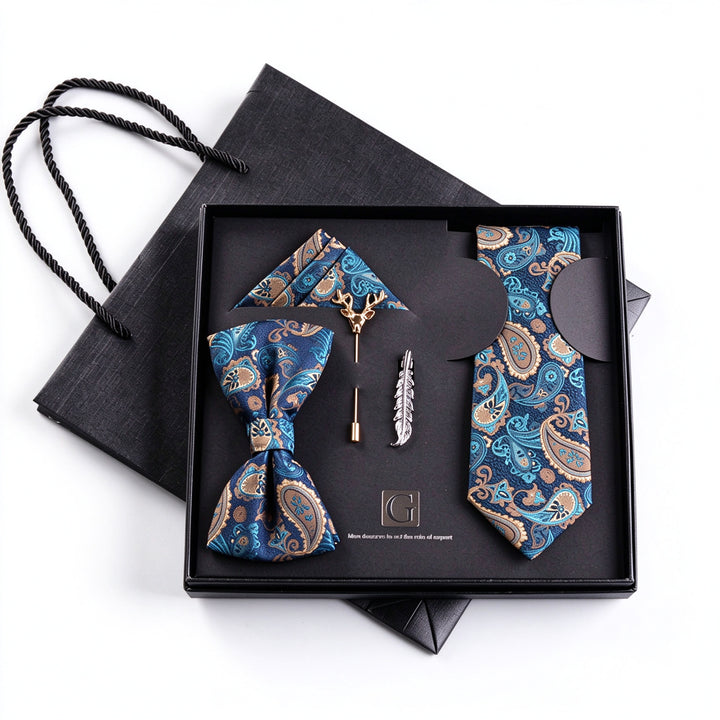 MensEventWear Premium Men’s Patterned Tie and Bow Tie Gift Set