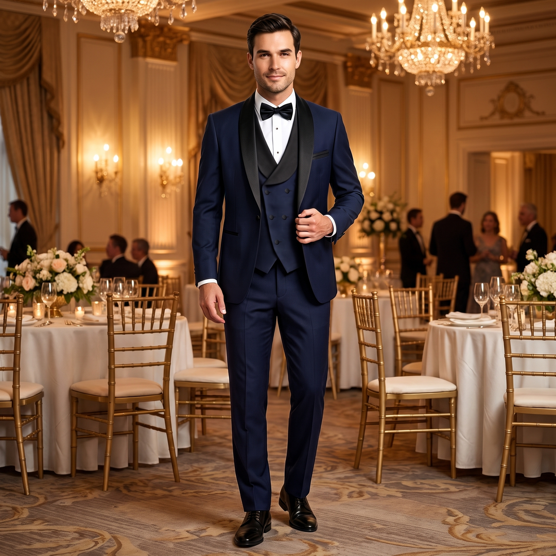 Menseventwear Fashion 3 Pieces Mens Suit Flat Shawl Lapel Tuxedos For Party (Blazer+vest+Pants)