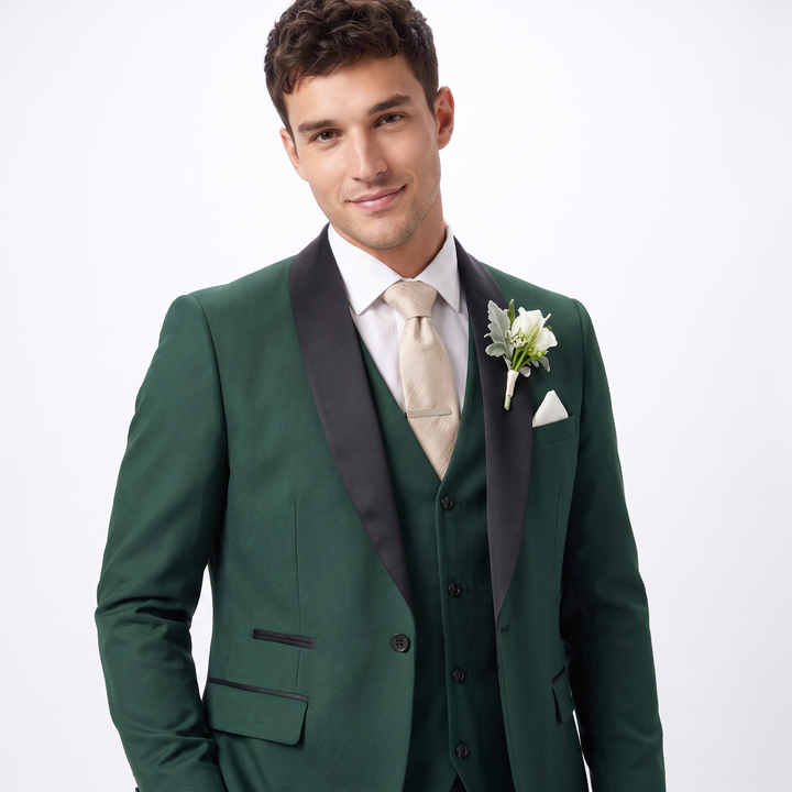 Menseventwear Fashion 3 Pieces Mens Suit Flat Shawl Lapel Tuxedos (Blazer+vest+Pants)