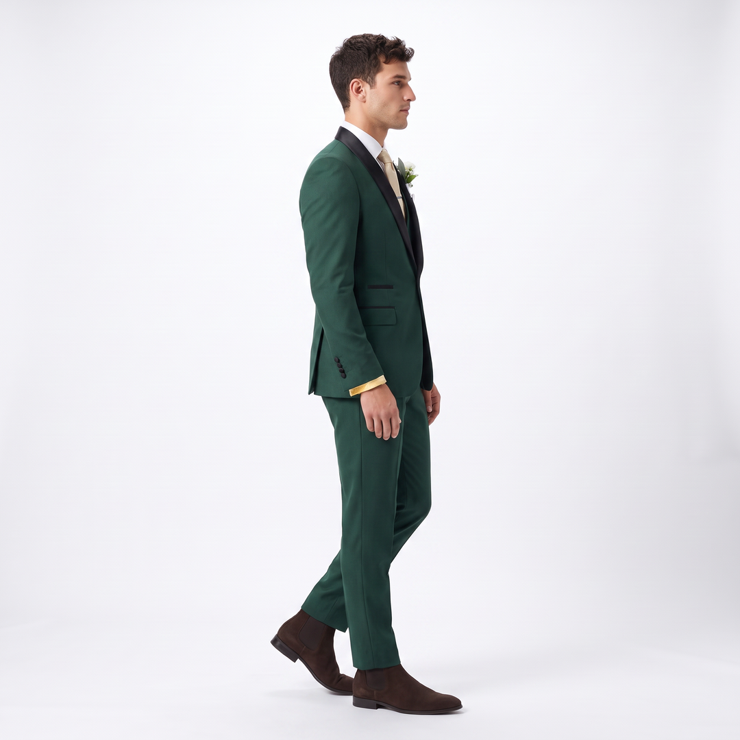 Menseventwear Fashion 3 Pieces Mens Suit Flat Shawl Lapel Tuxedos (Blazer+vest+Pants)