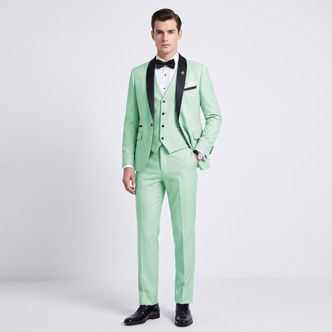 Menseventwear Fashion 3 Pieces Mens Suit Flat Shawl Lapel Suits (Blazer+vest+Pants)